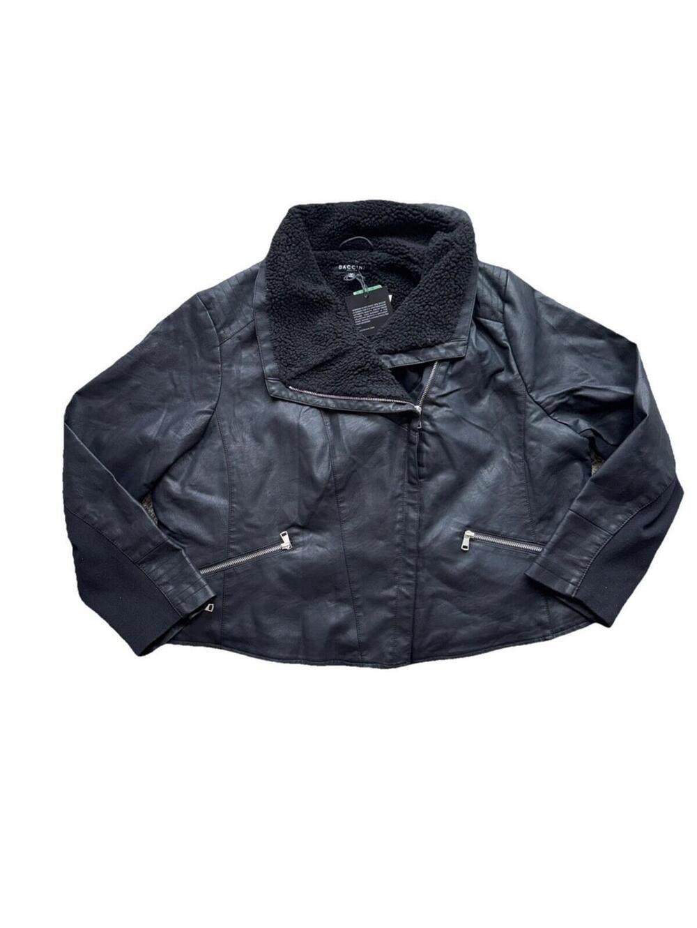 Baccini Women’s Black Faux Leather Moto Jacket Size 3X Full Zip Pockets Stylish